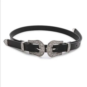 Double buckle belt western boho black silver